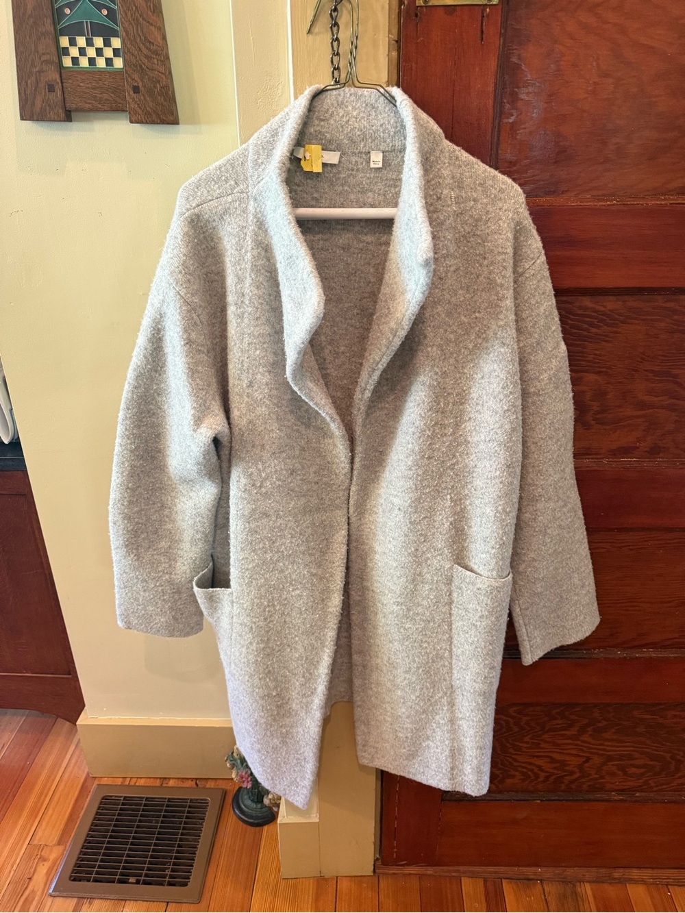 Vince Light Gray Open Front Shawl Collar Sweater Coat
